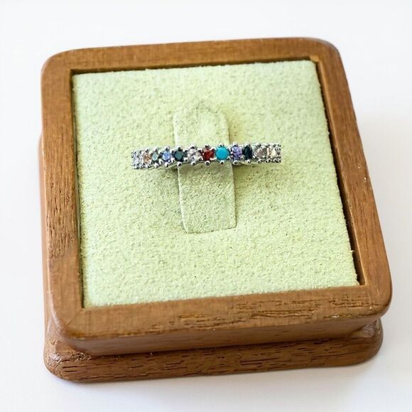 Genuine Gemstone Sterling Silver Stacker Ring Vibrant Multi-Stone Elegance Sz 6 - Picture 1 of 8